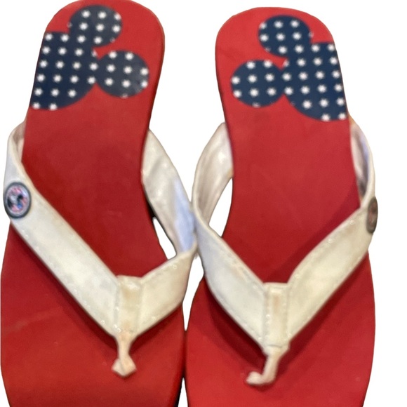 Disney, Mickey Mouse, red White and blue leather flip-flops wedge sandals 7-8 - Picture 6 of 7